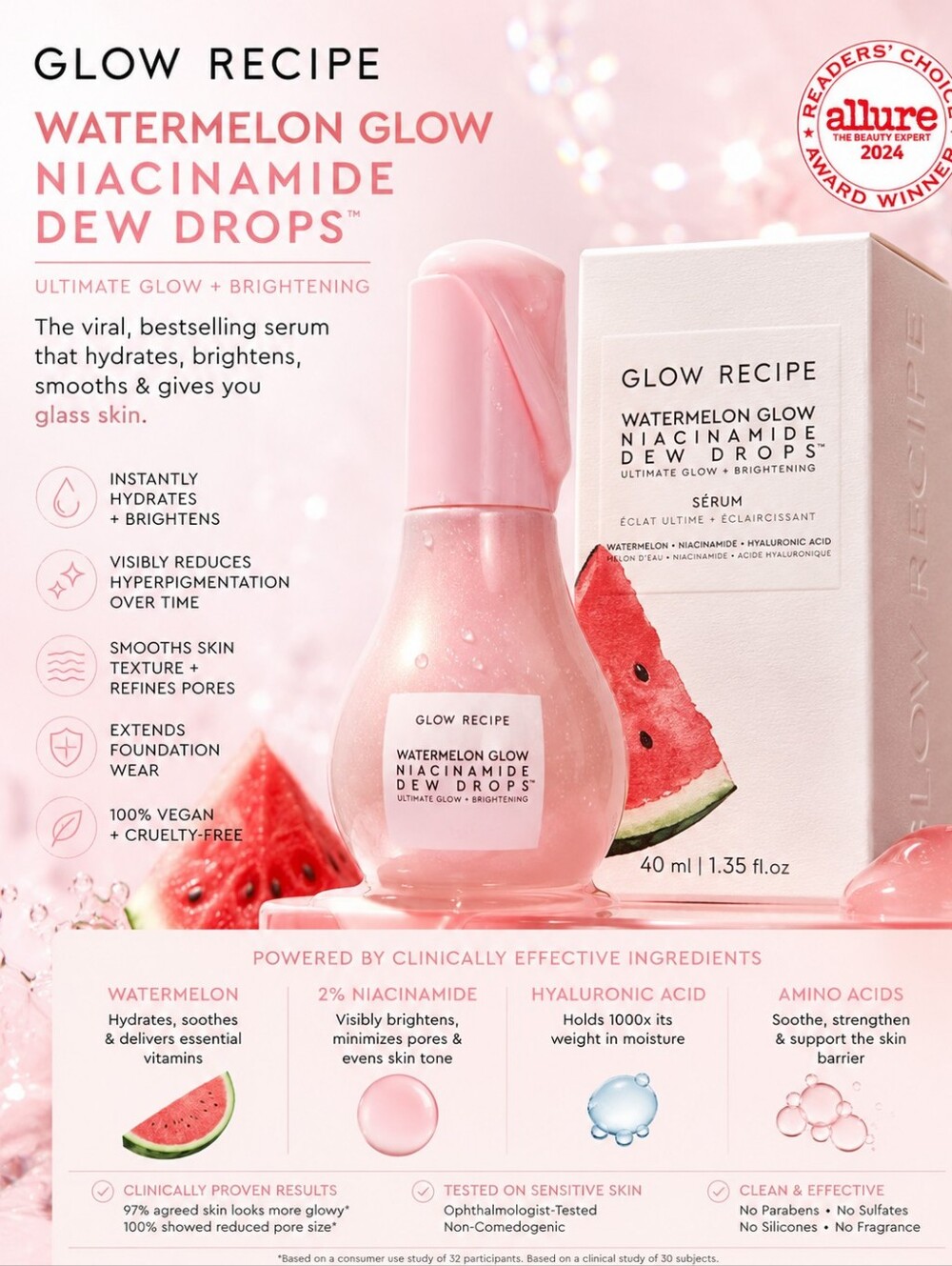 Glow Recipe Watermelon Glow Niacinamide Dew Drops Brightening Serum 40mL